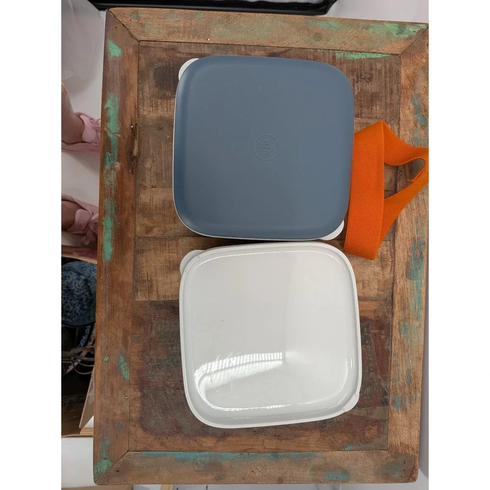Pampered Chef Bento Lunch Box Set Blue Green Stackable Meal Prep with Strap